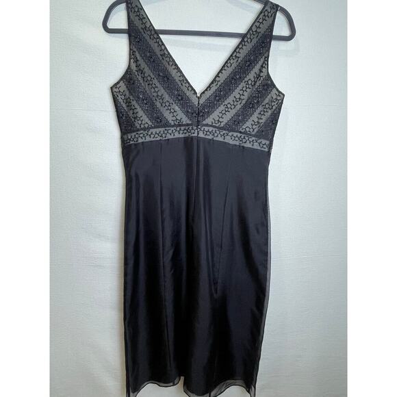 Vintage Ann Taylor Black Silk Beaded Cocktail Dress V-Neck Evening Dress Size 4​ - Picture 1 of 6